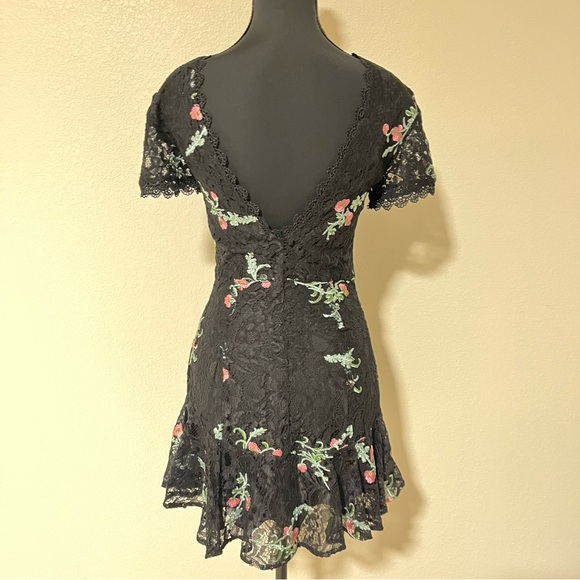 Lulu's Wayf Black Mini Valentine’s Date night Dress with Pink Floral Pattern - Picture 5 of 10